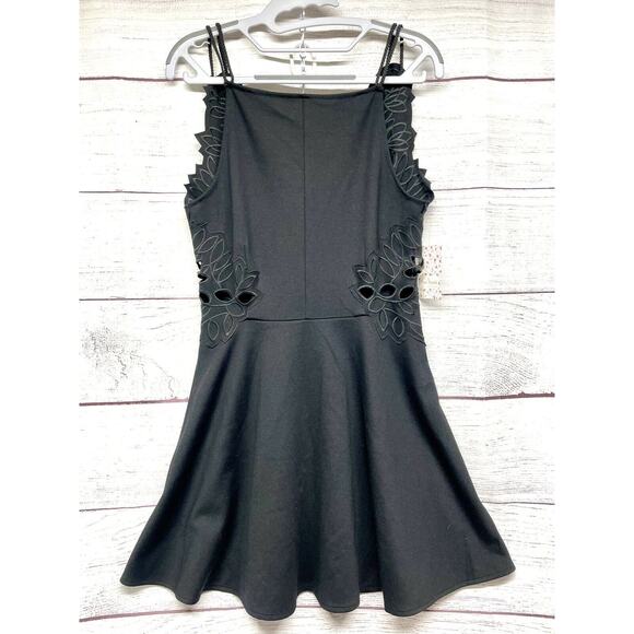 Free People Black Like A Dream Lace Up Back A-Line Dress Side Cut Outs Size M - Picture 1 of 10